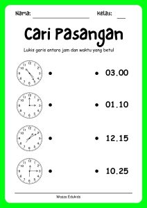 Latihan padankan muka jam dengan aktiviti harian prasekolah dan rutin masa